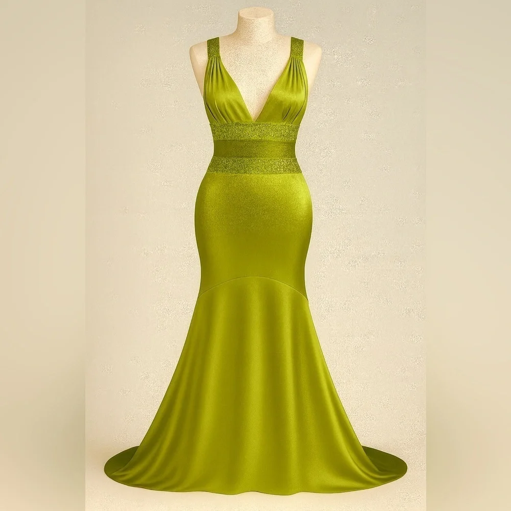 Jovani 100% SILK Green Beaded Backless Evening Gown Size 4 Formal Prom Dress - Picture 6 of 17